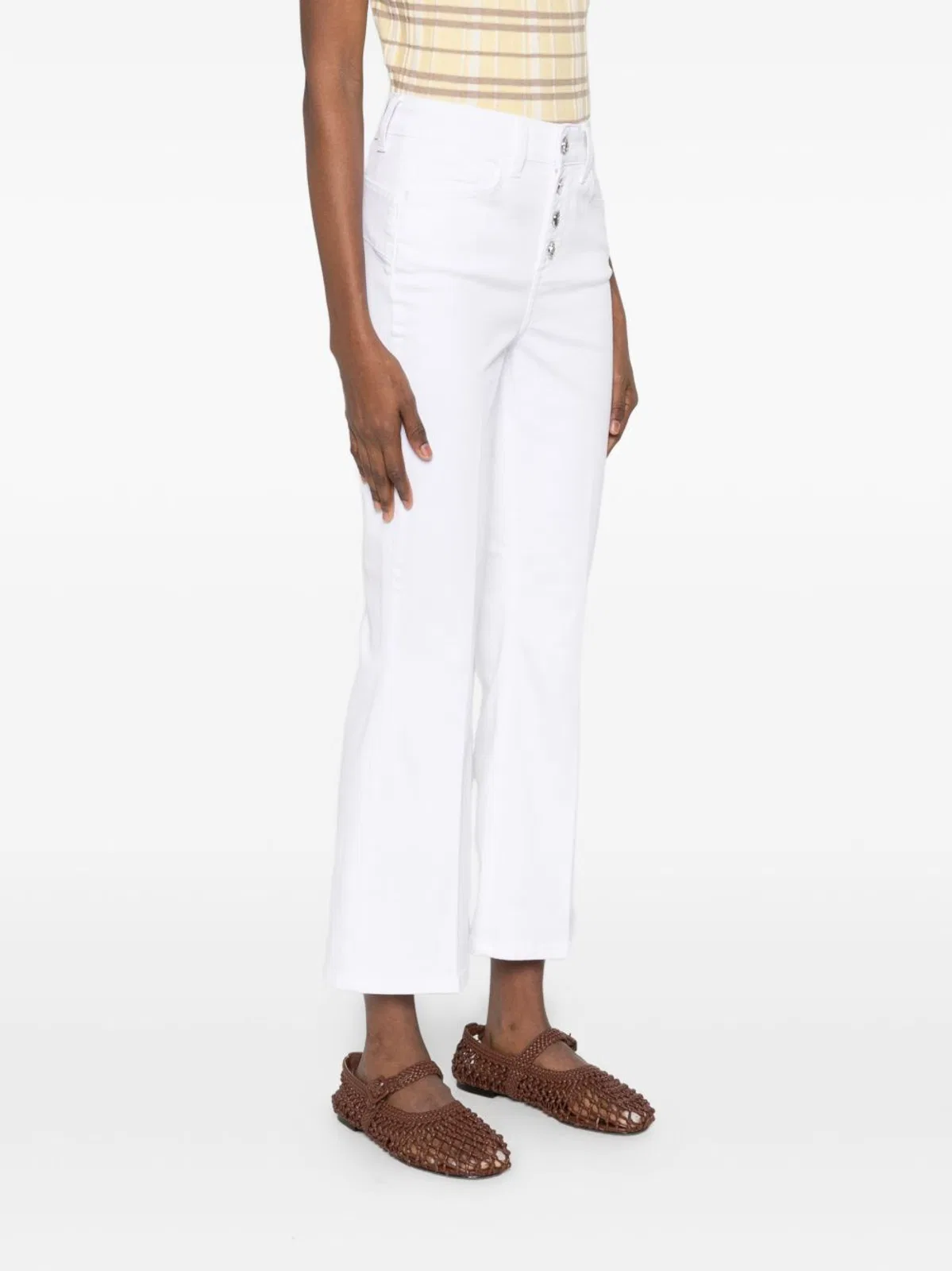 Liu Jo White Jeans With Silver Logo Buttons