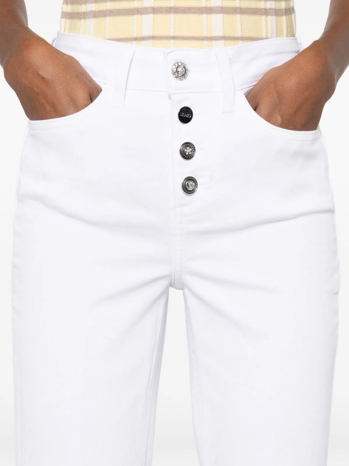 Liu Jo White Jeans With Silver Logo Buttons