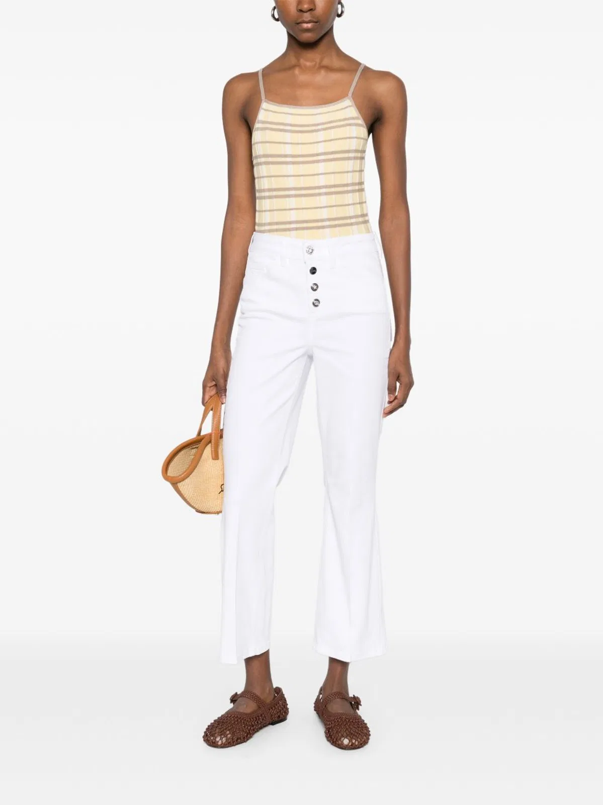 Liu Jo White Jeans With Silver Logo Buttons