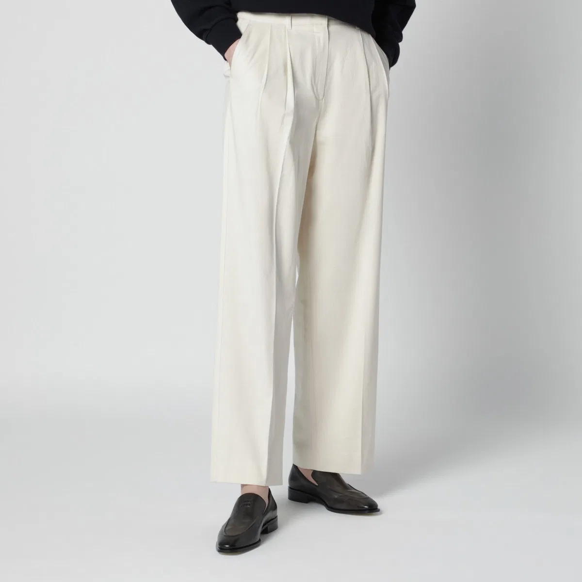 Dunst Ivory Double-Pleat Trousers In Cotton Bl