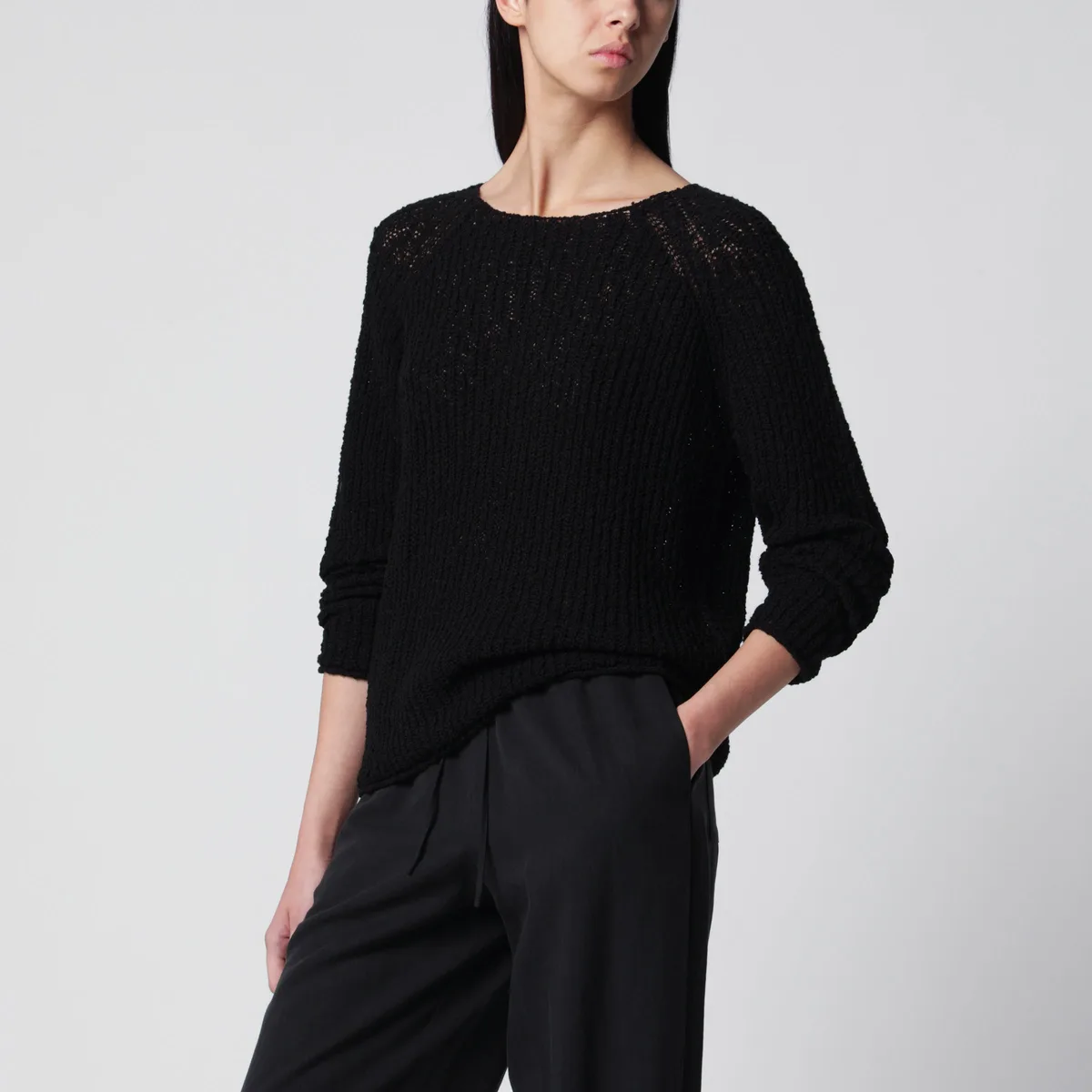 Dunst Black Loose-Knit Cotton-Blend Top