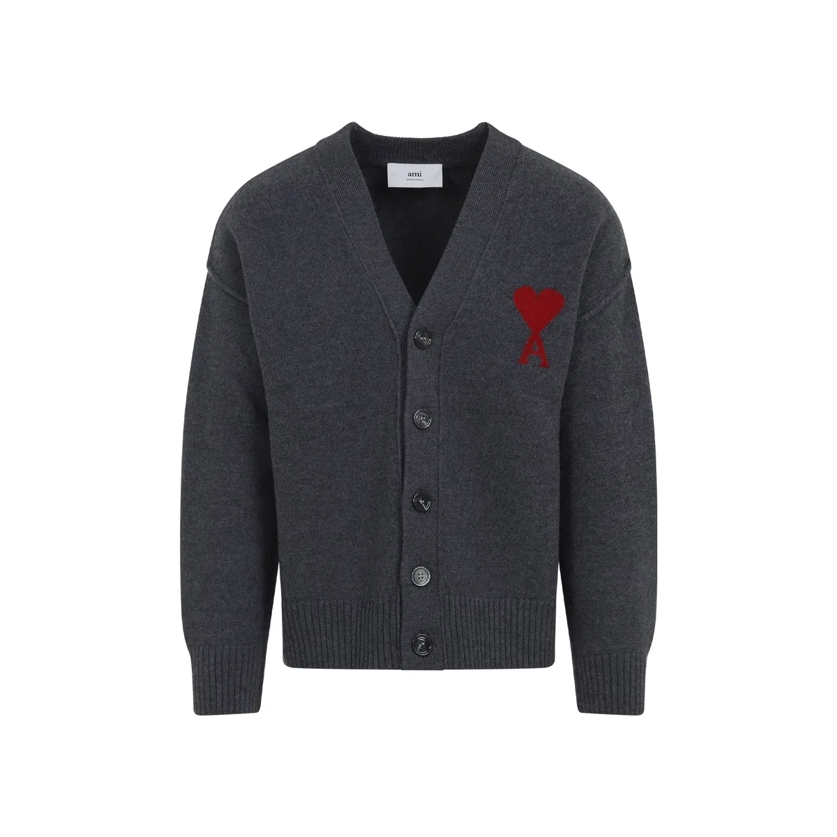 Ami paris Ami De Coeur Cardigan In Grey Mélange Me