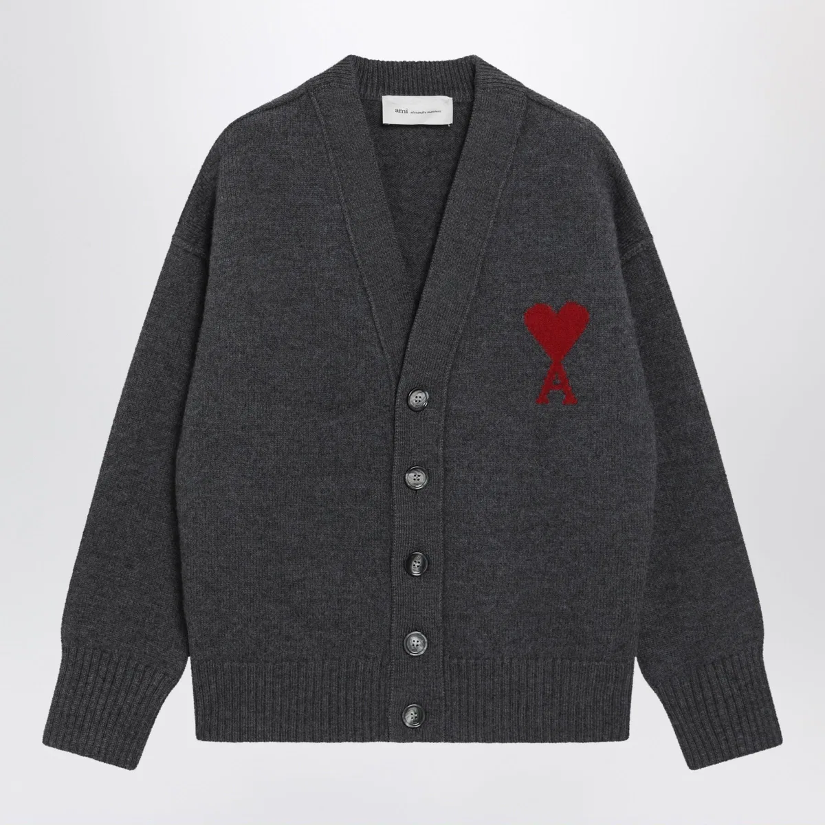 Ami paris Ami De Coeur Cardigan In Grey Mélange Me