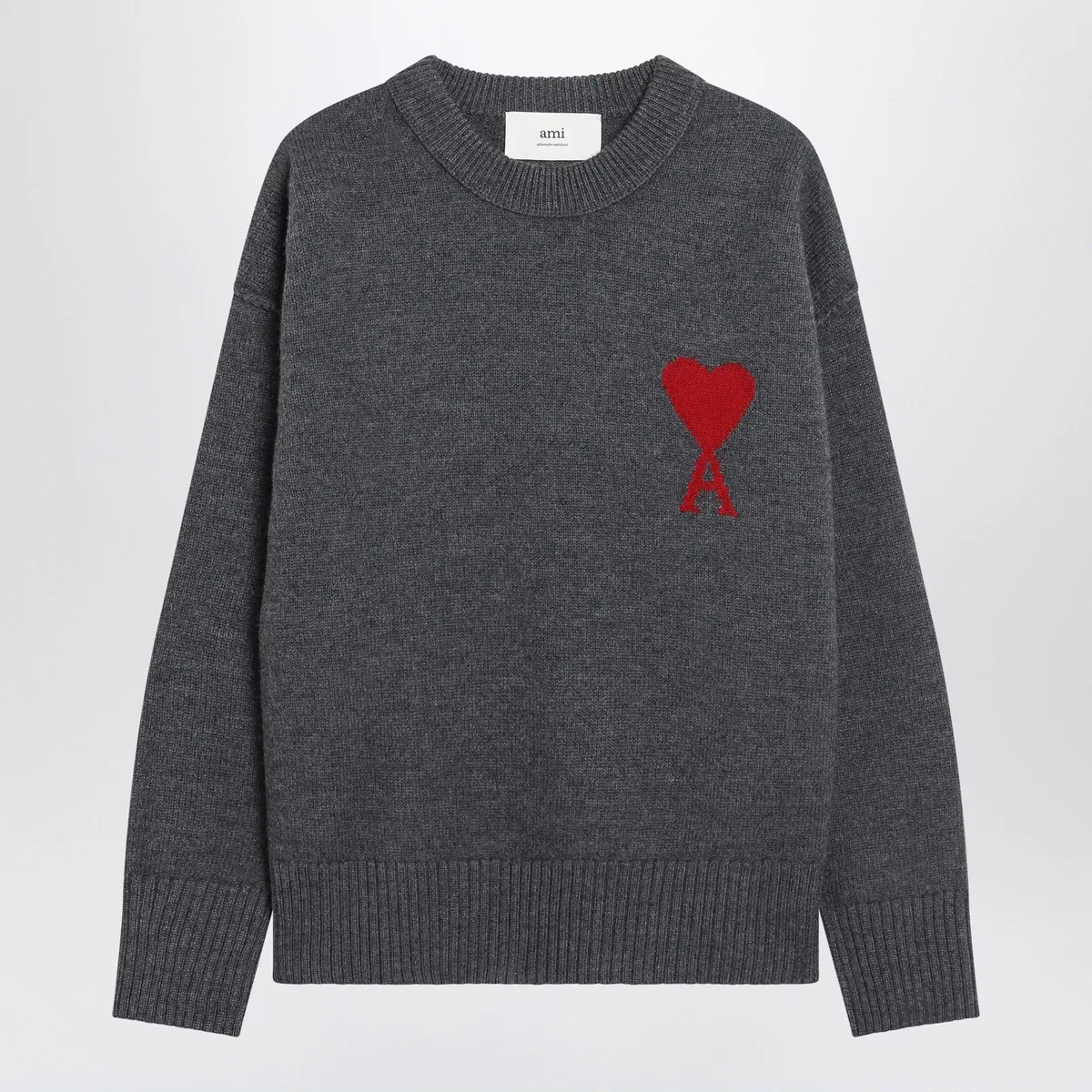 Ami paris Ami De Coeur Sweater In Grey Virgin Wool