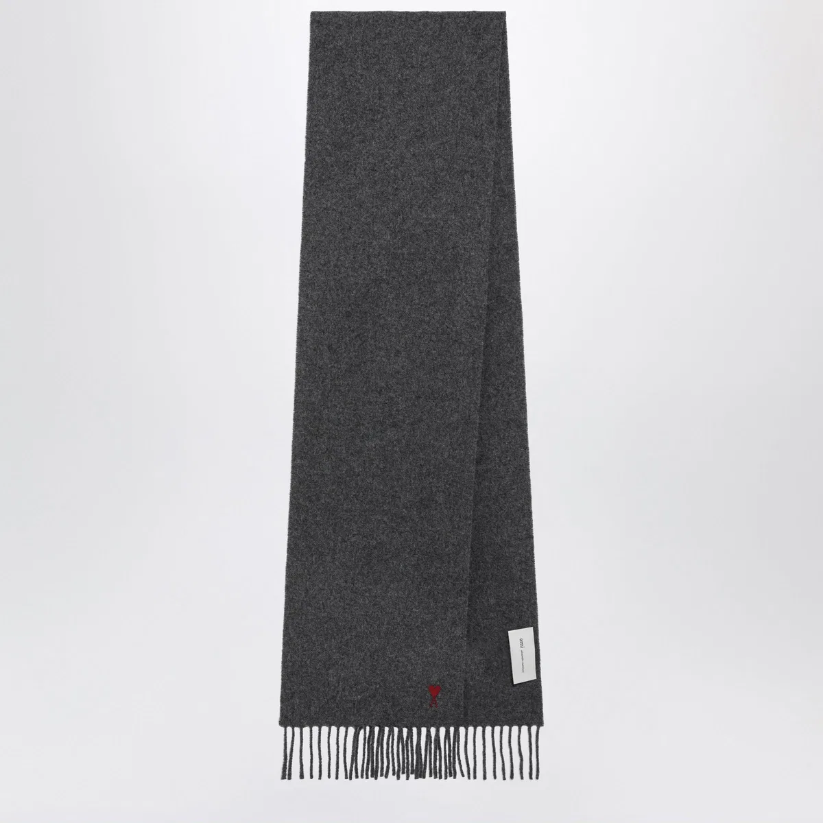 Ami paris Grey Ami De Cœur Wool Scarf
