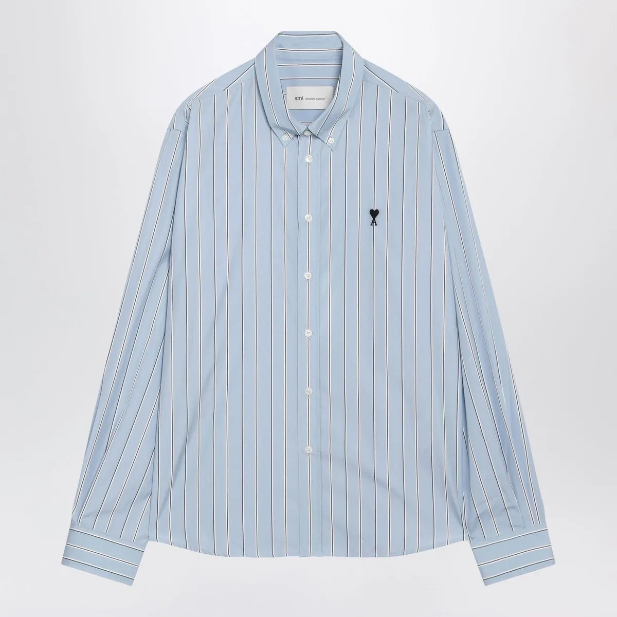 Ami paris Light Blue Striped Ami De Coeur Shirt
