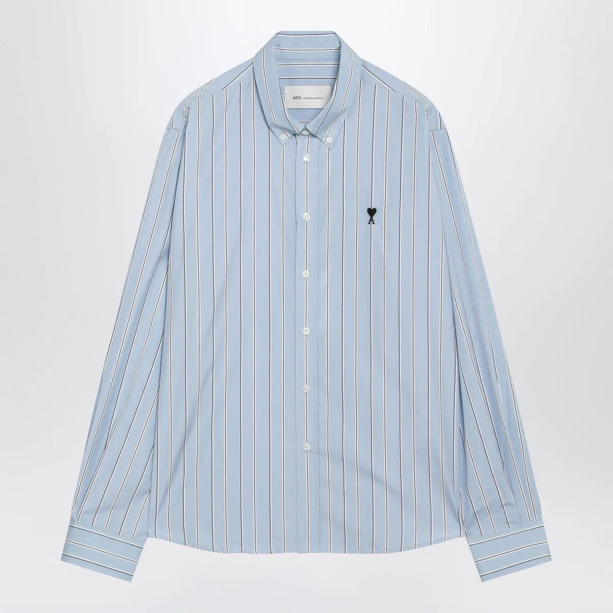 Ami paris Light Blue Striped Ami De Coeur Shirt