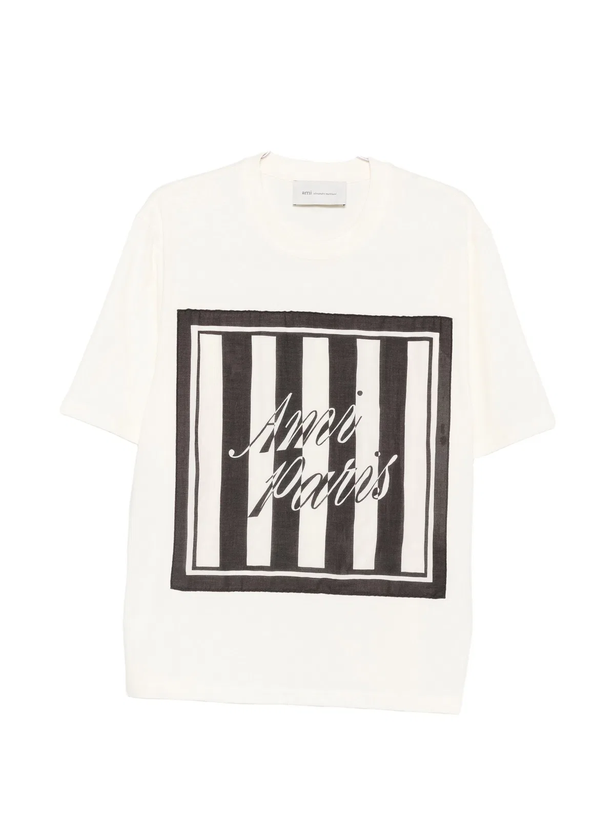Ami paris Logo-Print Striped-Patch T-Shirt