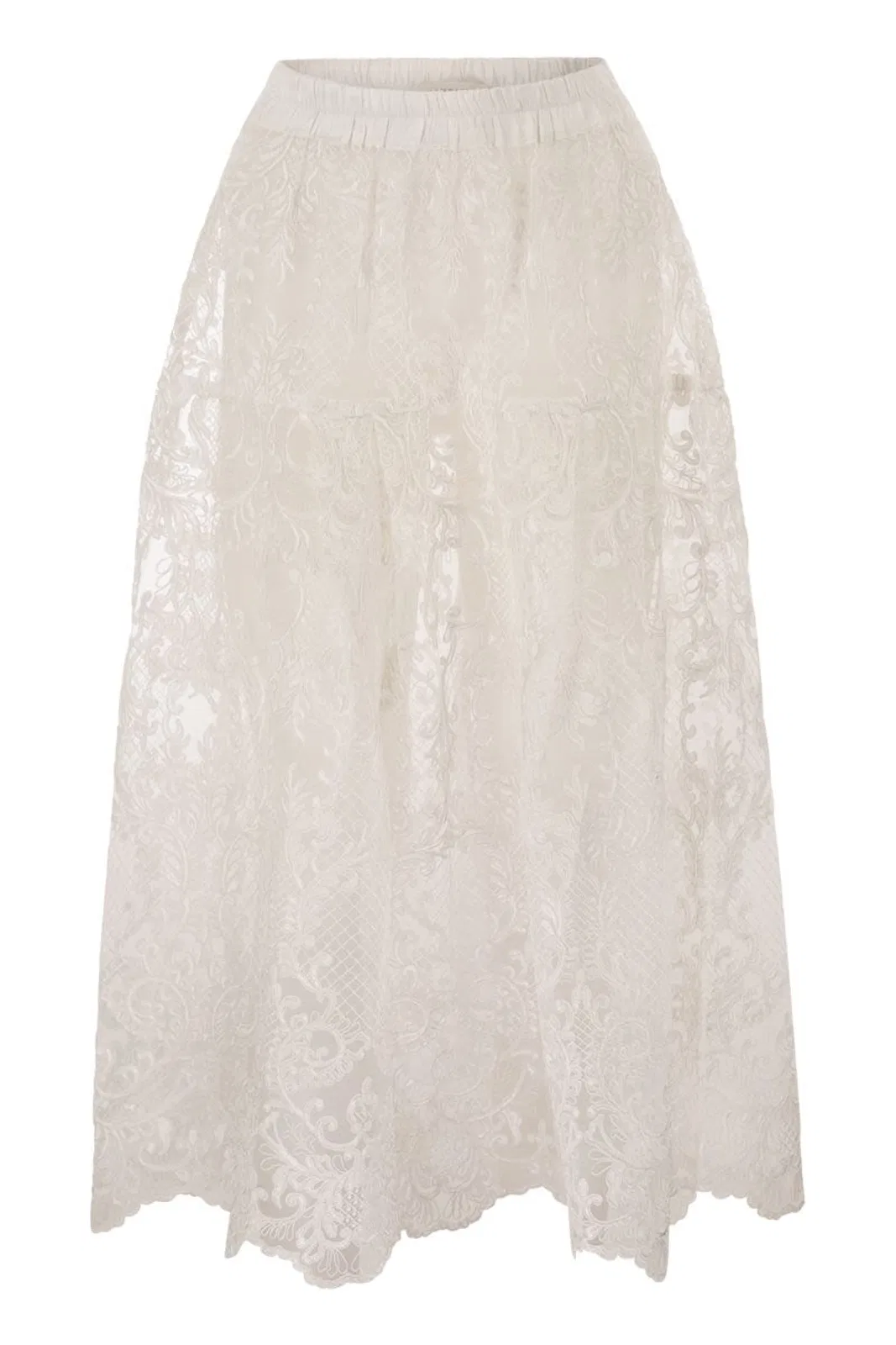 Maurizio Mykonos Embroidered Lace Midi Skirt With Elastic