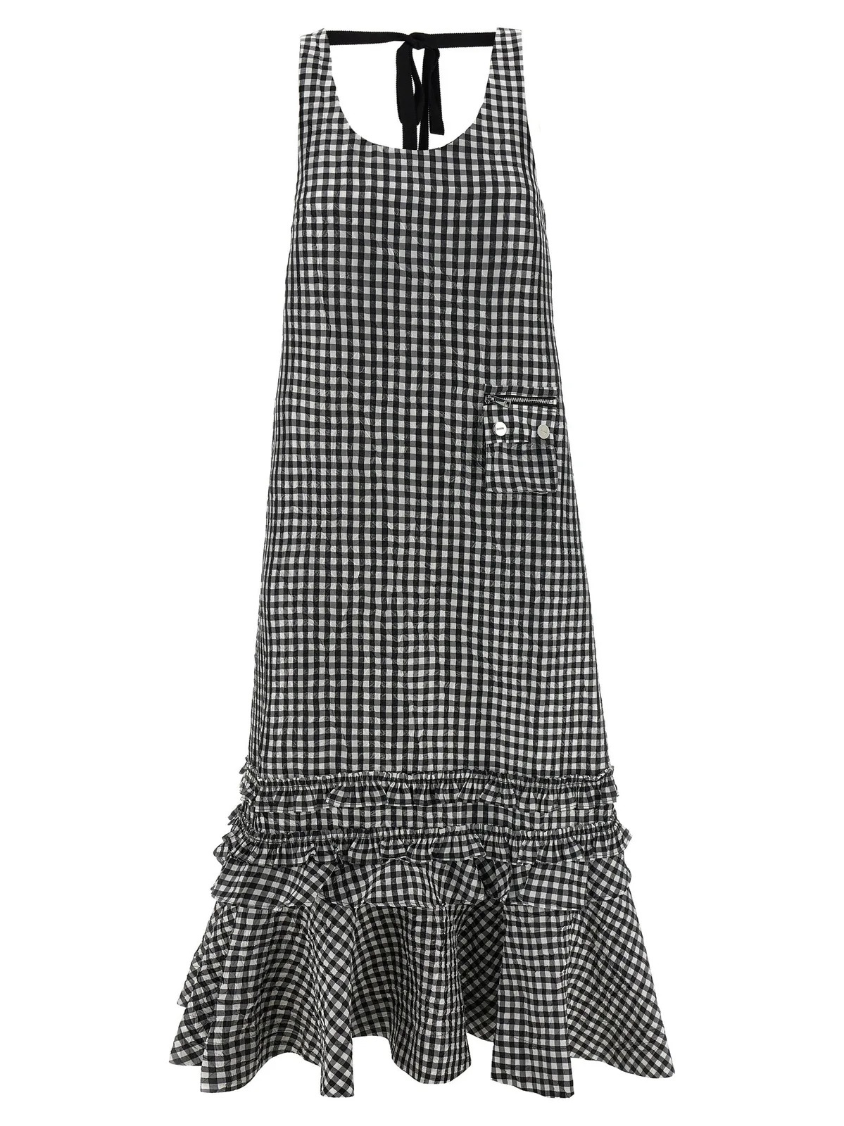 Ganni 'Crinkled Check Long' Dress