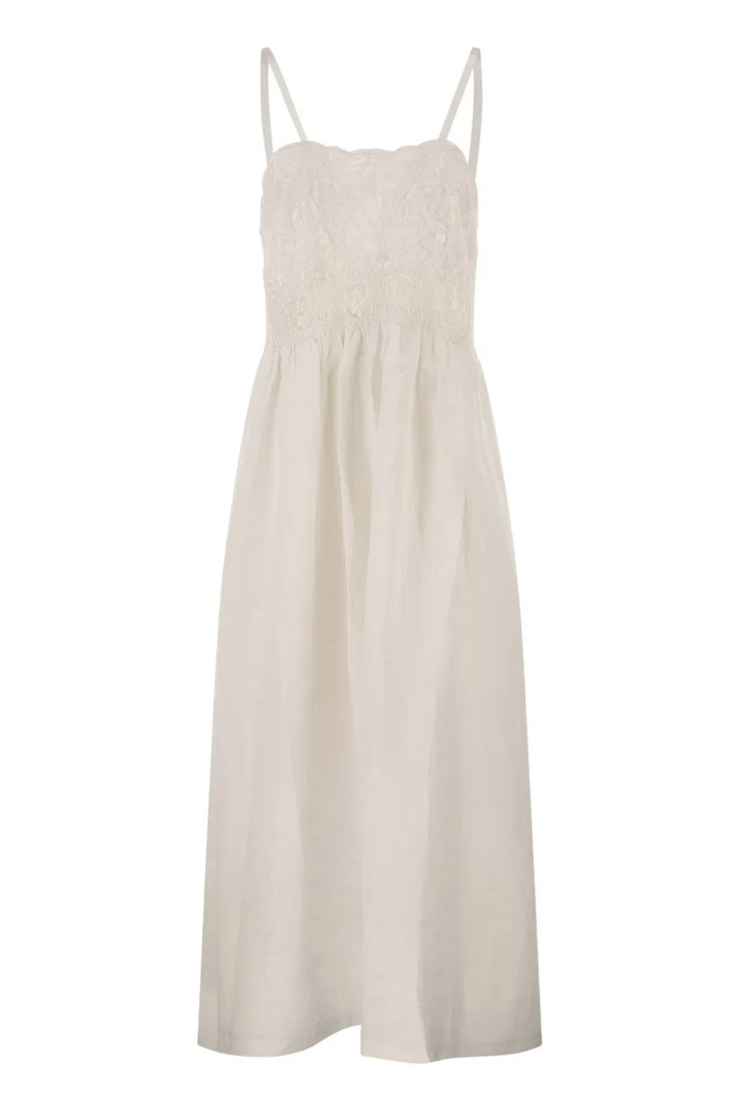Maurizio Mykonos Long Linen Dress With Embroidered Bodice