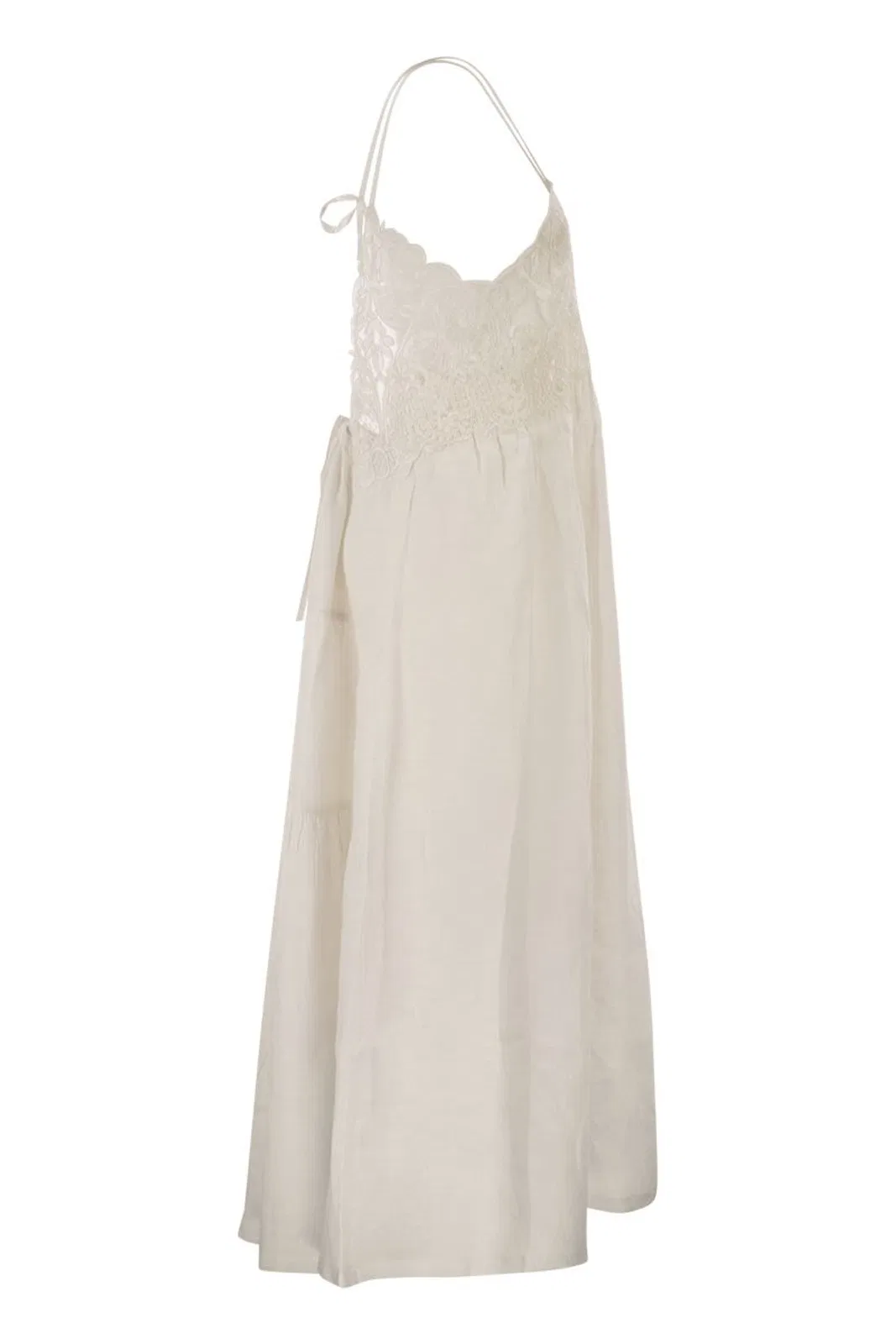 Maurizio Mykonos Long Linen Dress With Embroidered Bodice