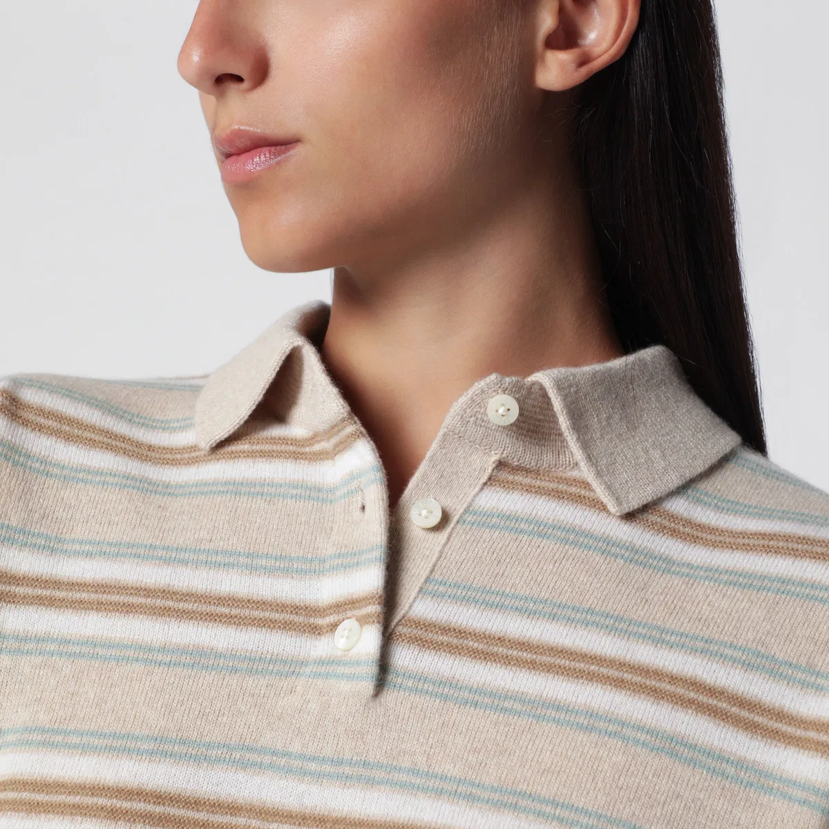 Guest In Residence Collegiate Stripe Polo Sweater Sandstone