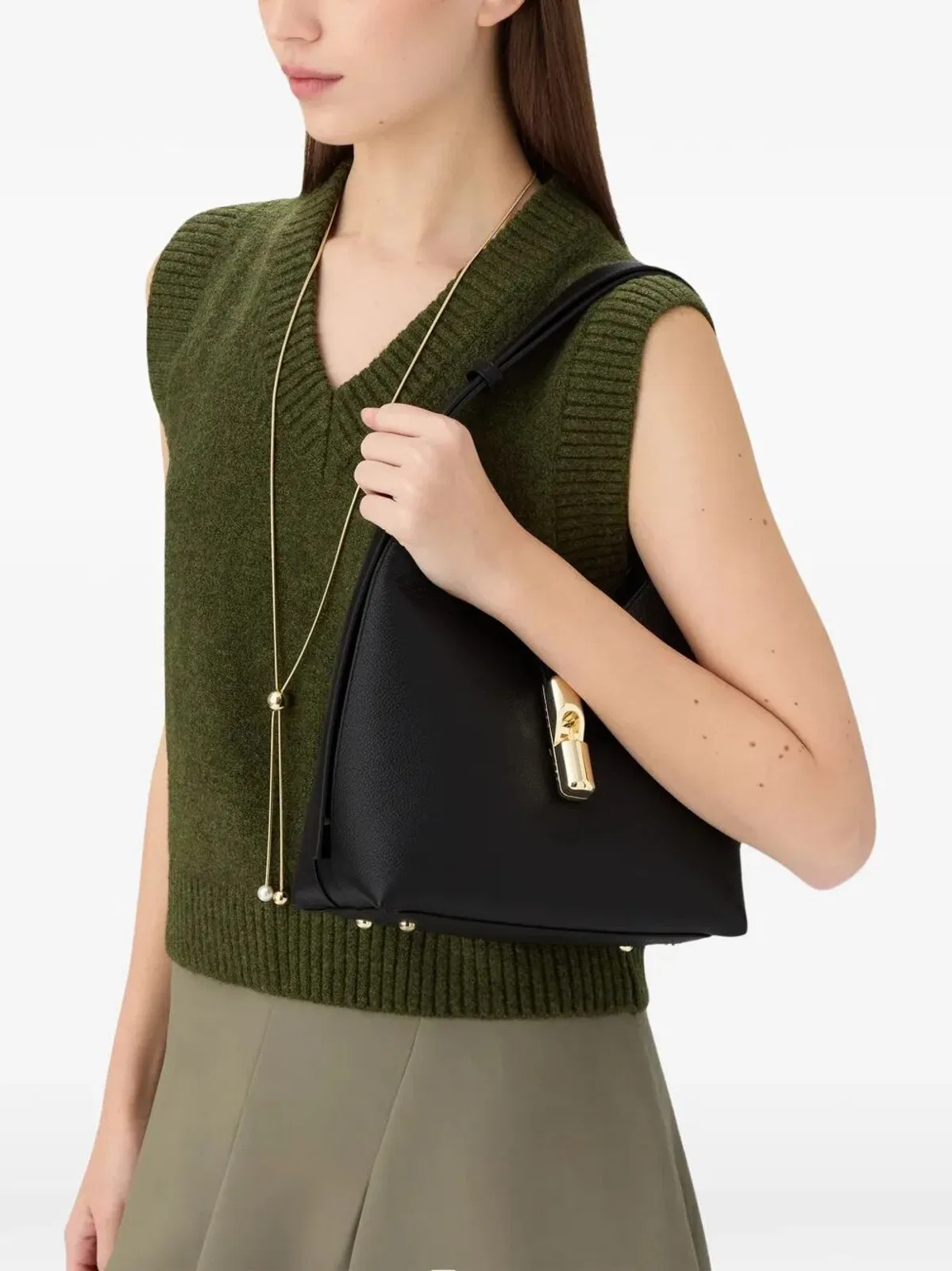 Furla Black Calfskin Leather Handbag