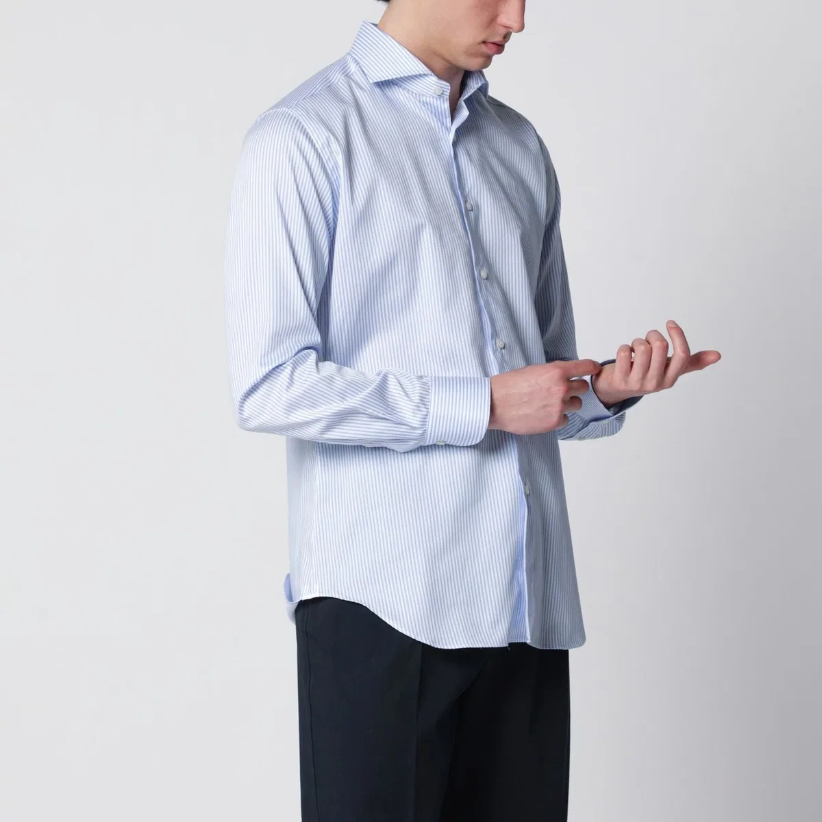 Xacus White/Light Blue Cotton Travel Shirt