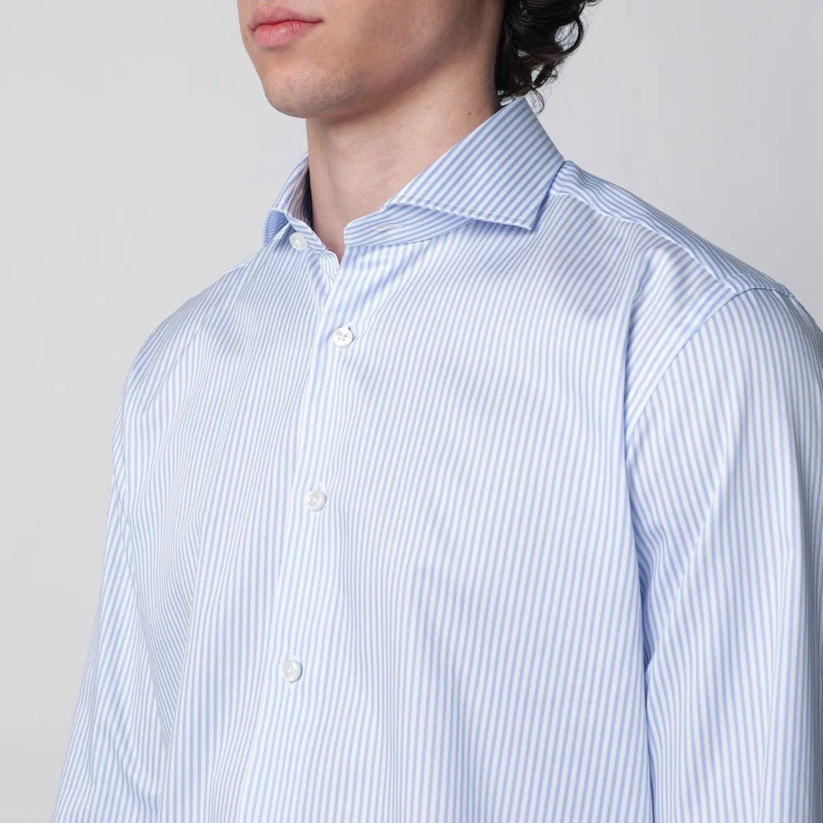 Xacus White/Light Blue Cotton Travel Shirt