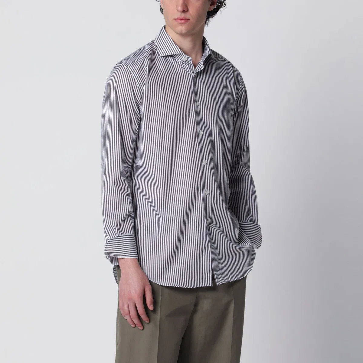 Xacus White/Brown Striped Travel Shirt