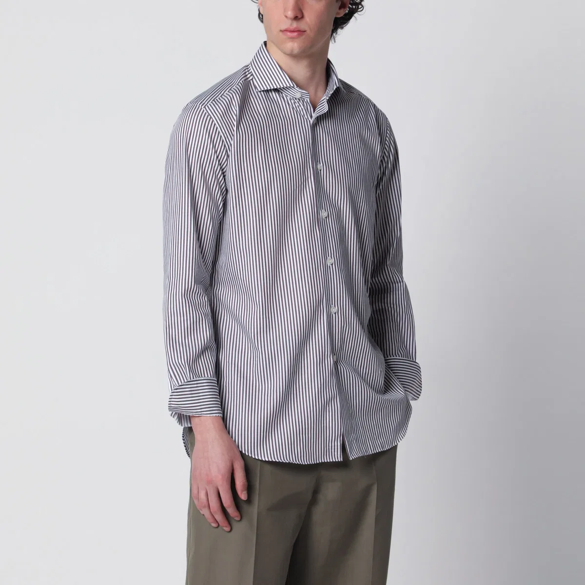 Xacus White/Brown Striped Travel Shirt