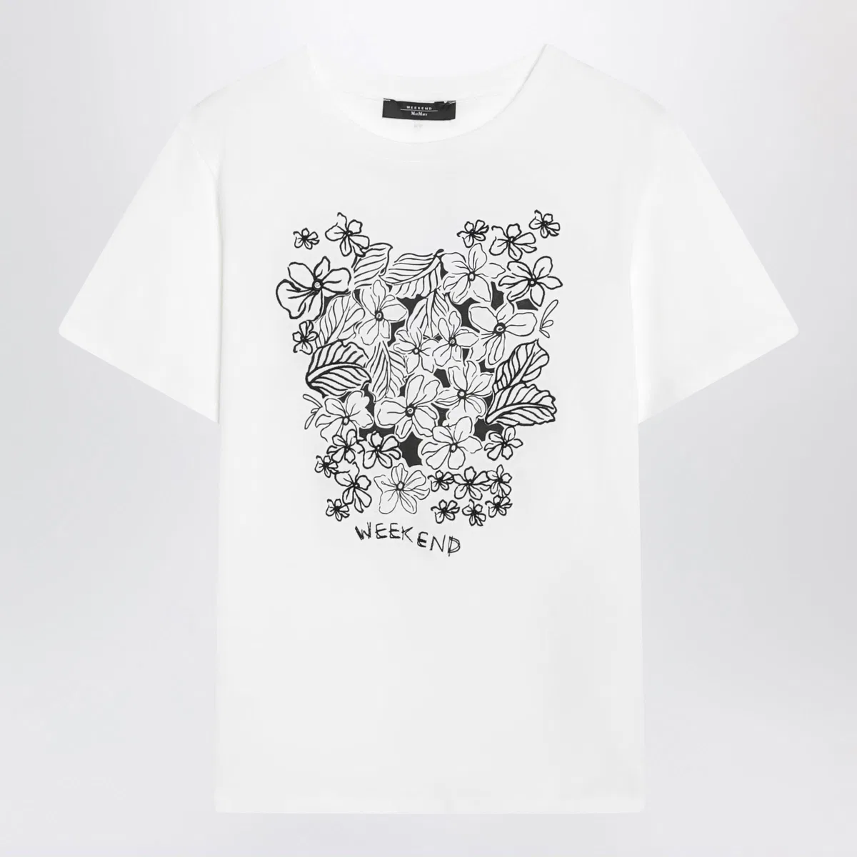 Weekend Max Mara White Cotton Jersey T-Shirt With Floral 