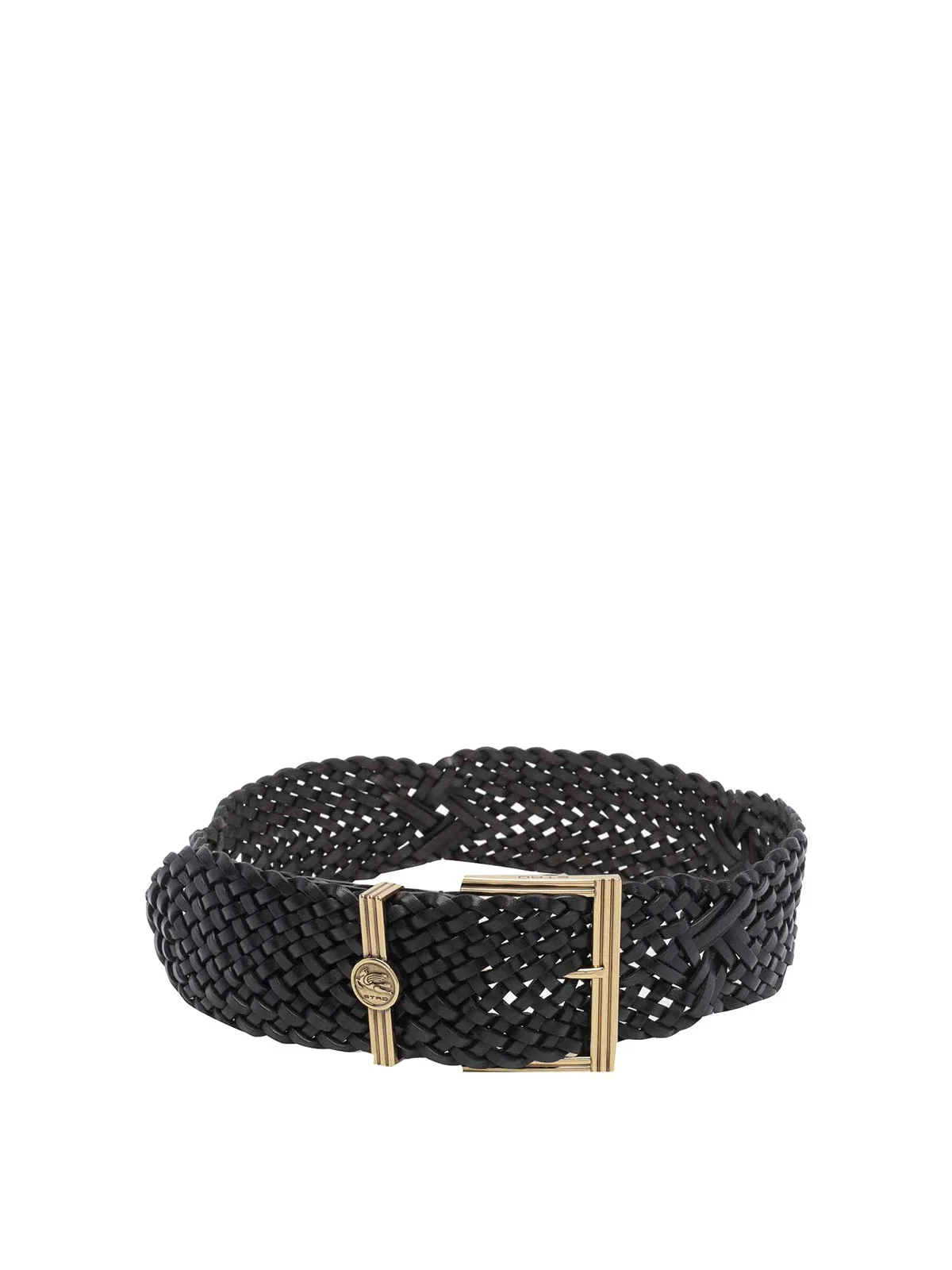 Etro Black Woven Leather With Coin Buckle Bel