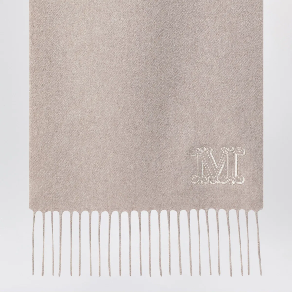 Max Mara Sand-Colored Cashmere Scarf With Embroid