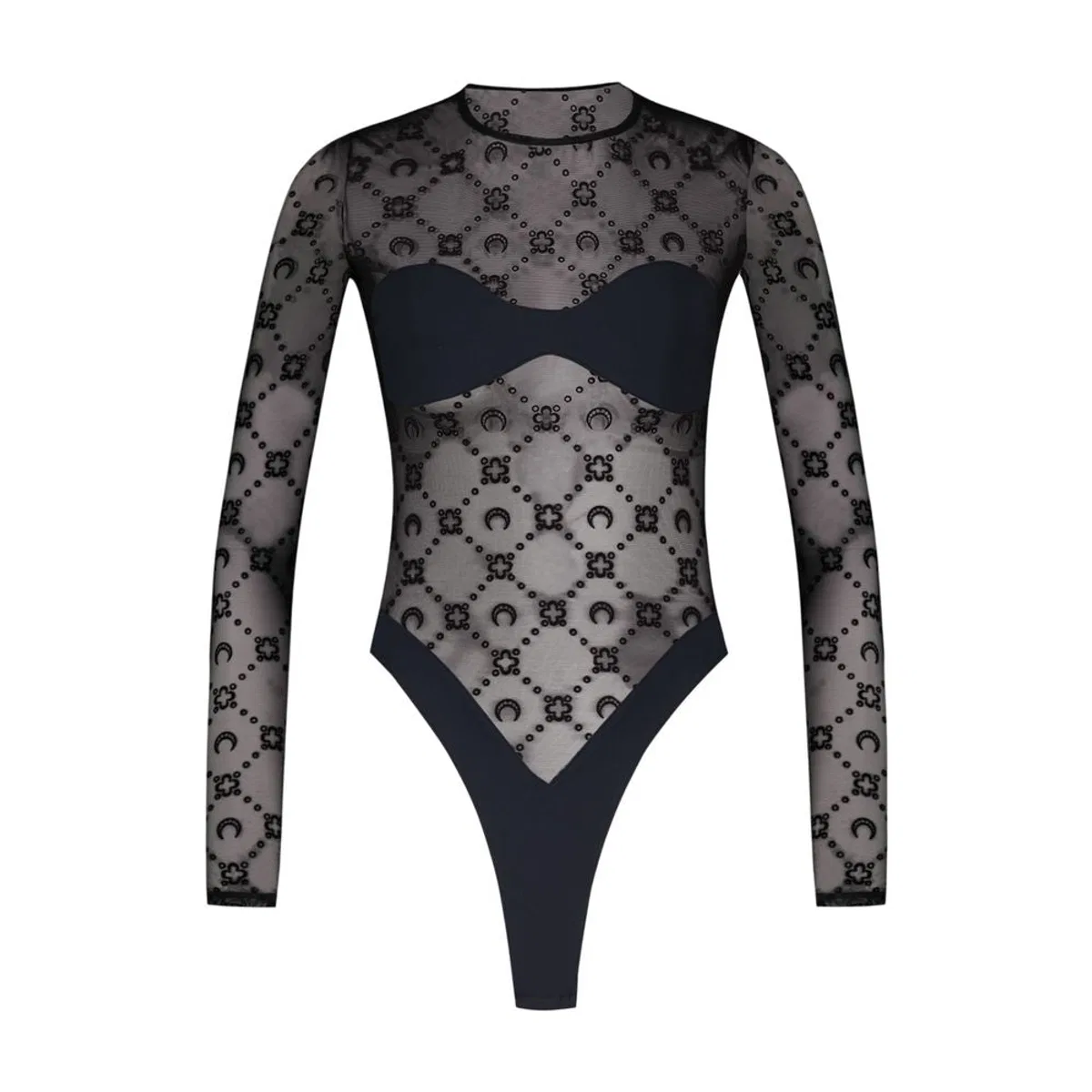Marine Serre "Moonogram" Mesh Flock Long Sleeves Body