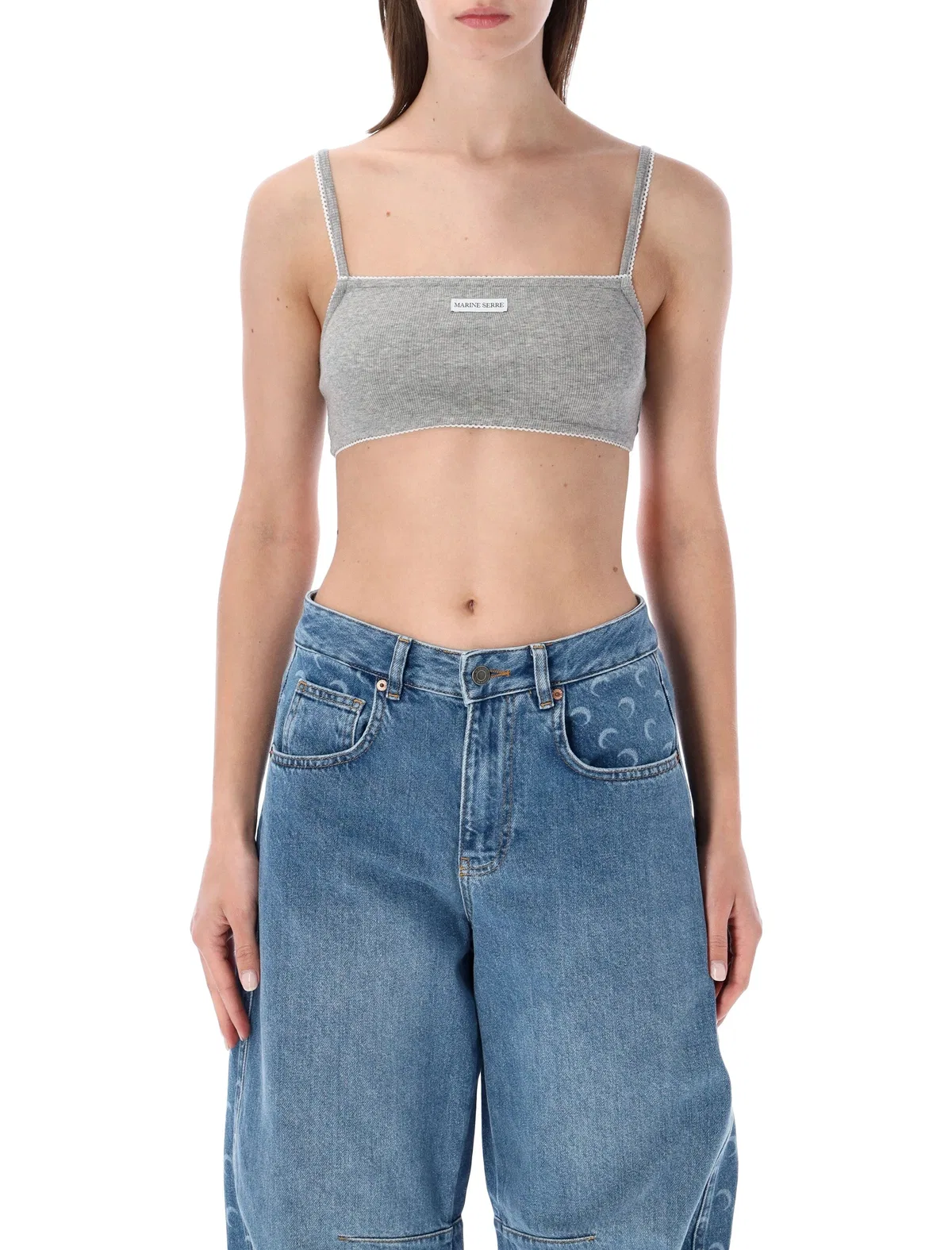 Marine Serre Ribbed Fine Strap Bra
