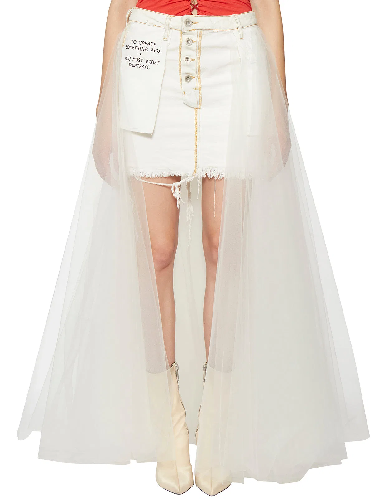 Ben Taverniti Unravel Long Denim & Tulle Skirt