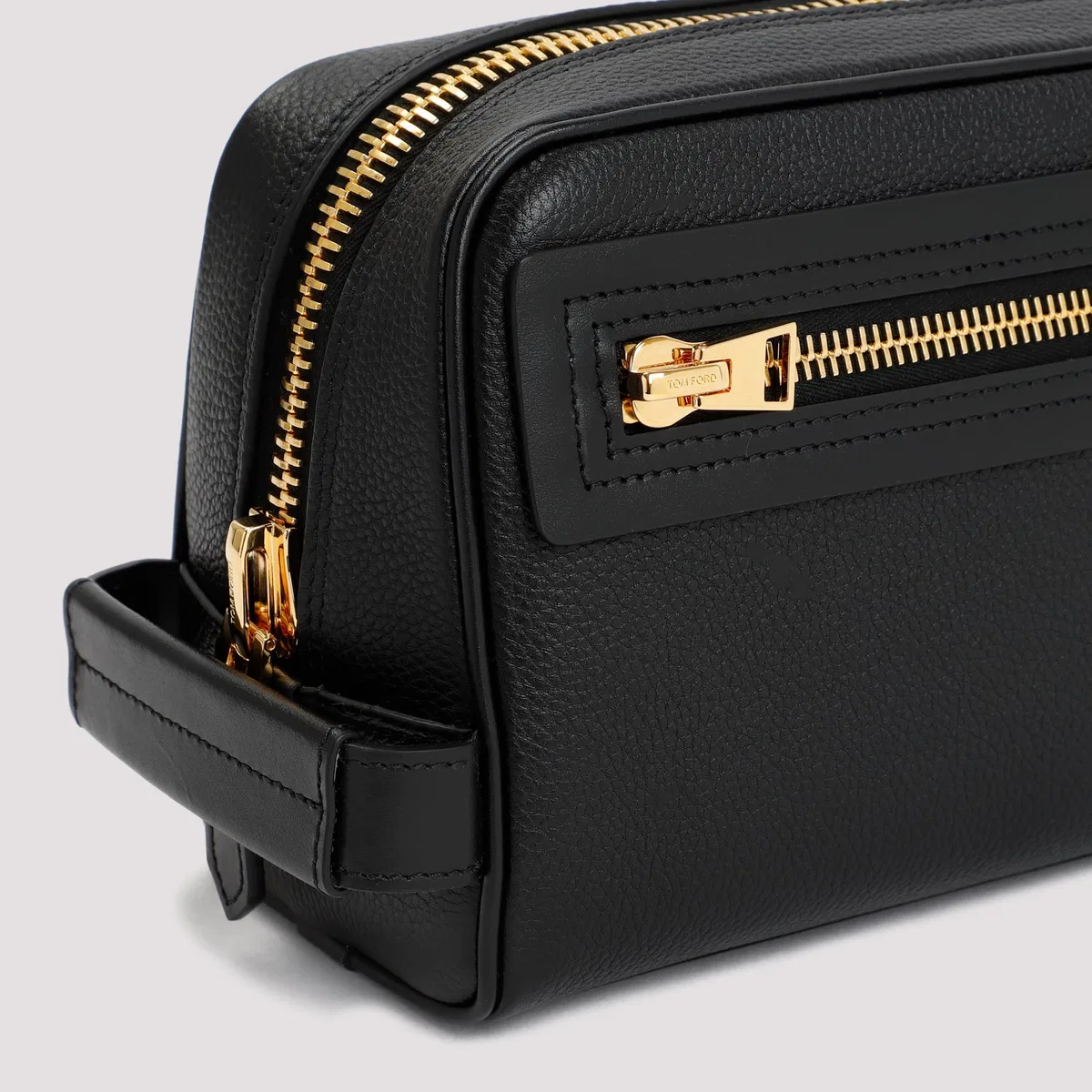 Tom Ford Black Leather Single Zip Toiletry Case