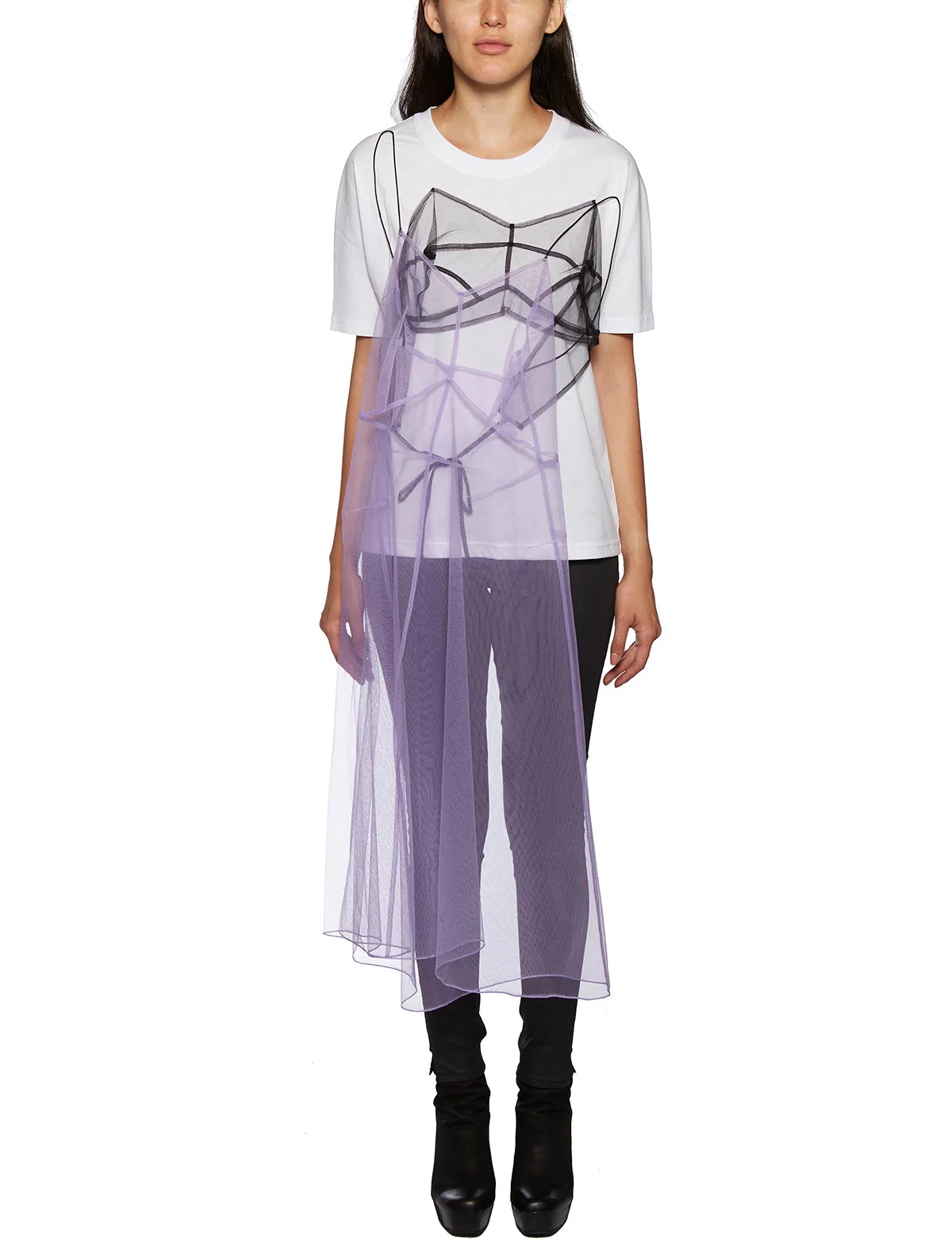 Quetsche Dress T-Shirt In Cotone E Tulle