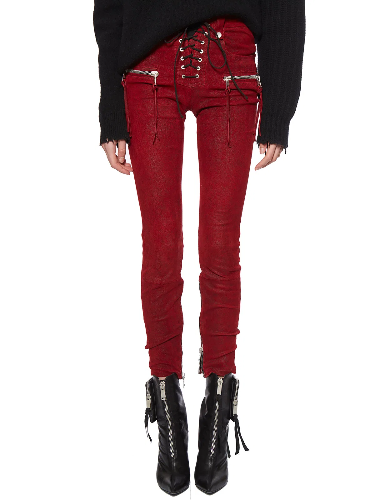 Ben Taverniti Unravel Leather Stretch Laced-Up Trousers