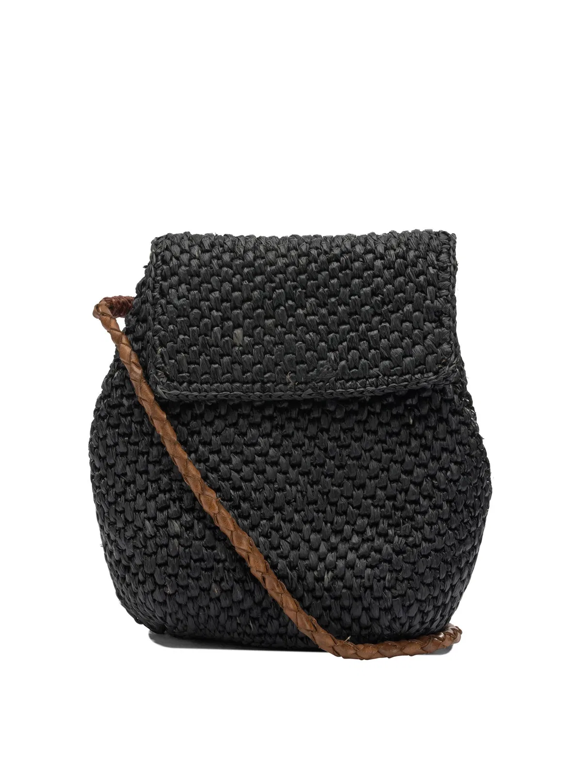 IBeliev Black Raffia Leather Crossbody Bag