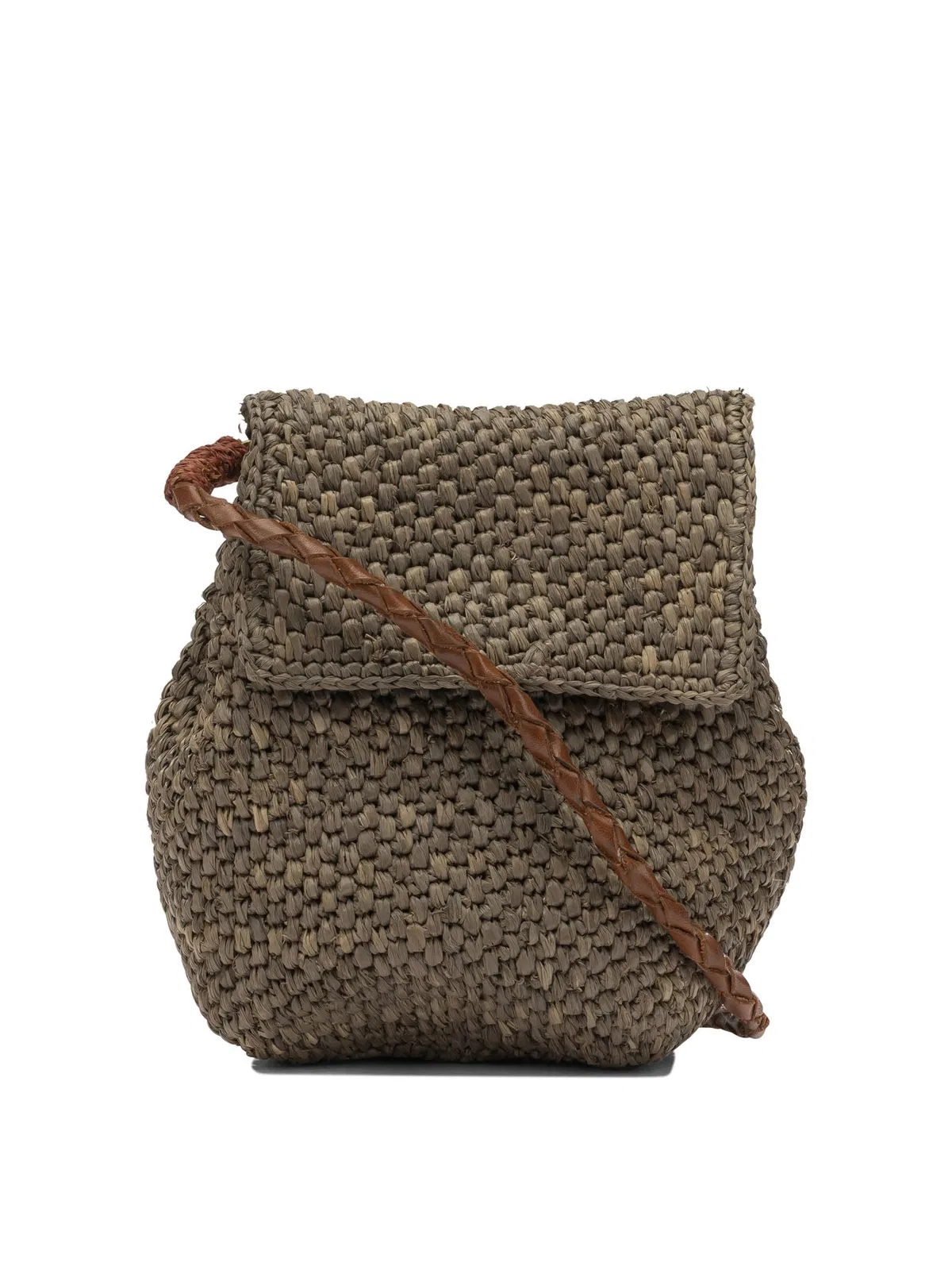 IBeliev Brown Raffia Leather Crossbody Bag