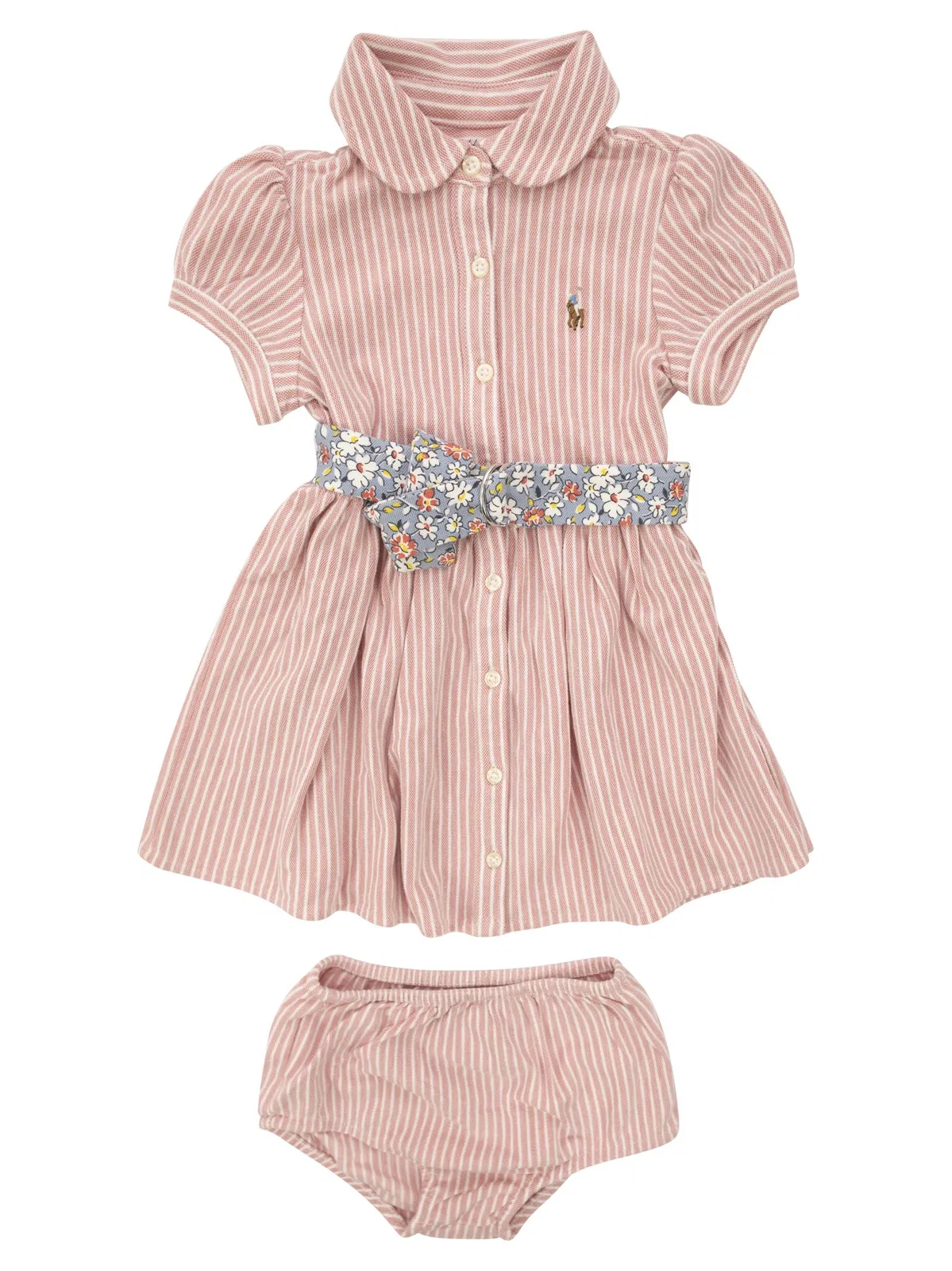 Polo Ralph Lauren Striped Shirt Dress With Floral Belt And