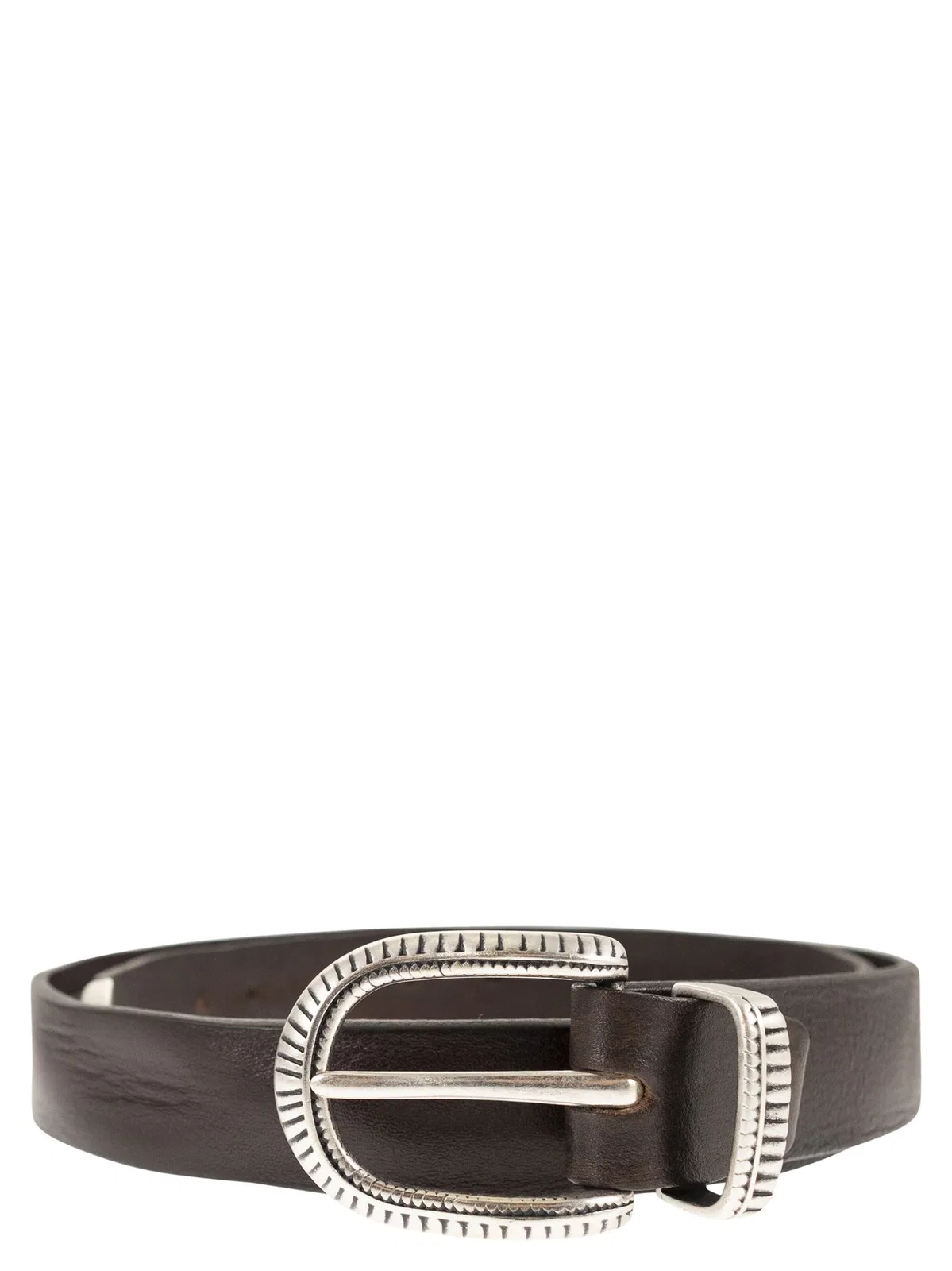 Alberto Luti Hammered Leather Belt With Chiselled Buc