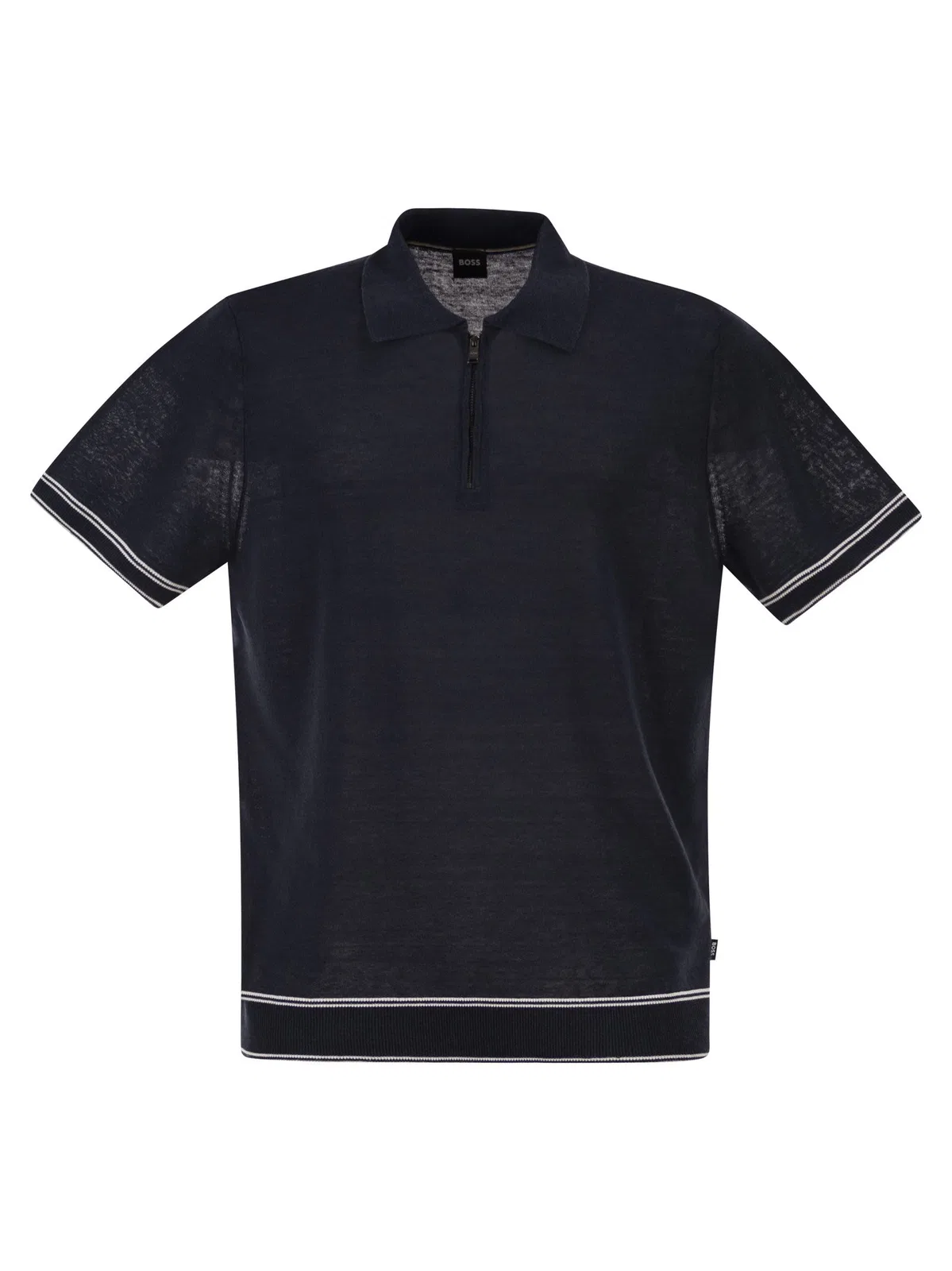 Boss Linen And Viscose Polo Shirt With Zip An