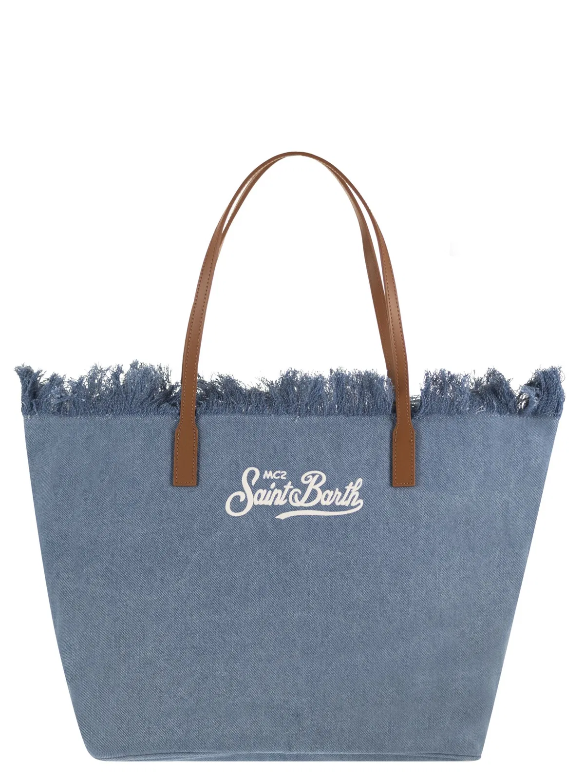 Mc2 Saint Barth City Denim Shopper Bag With Embroidered 