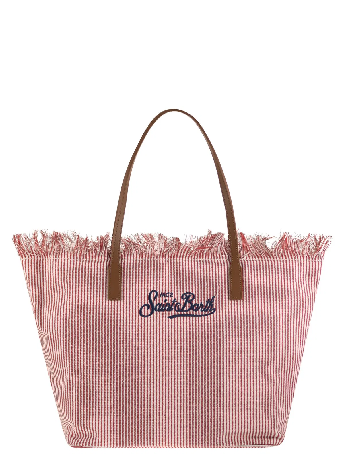 Mc2 Saint Barth City Shopper Bag With Stripes And Embroi