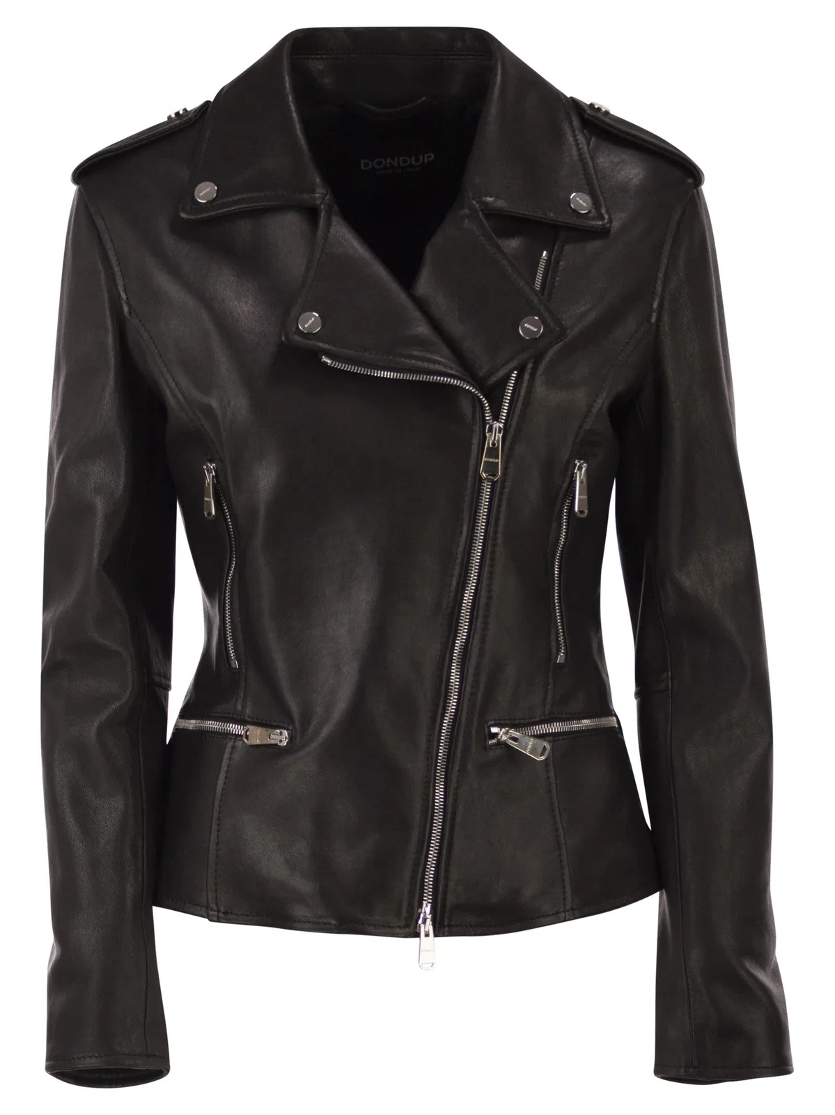 Dondup Lamb Leather Biker Jacket With Asymmetri