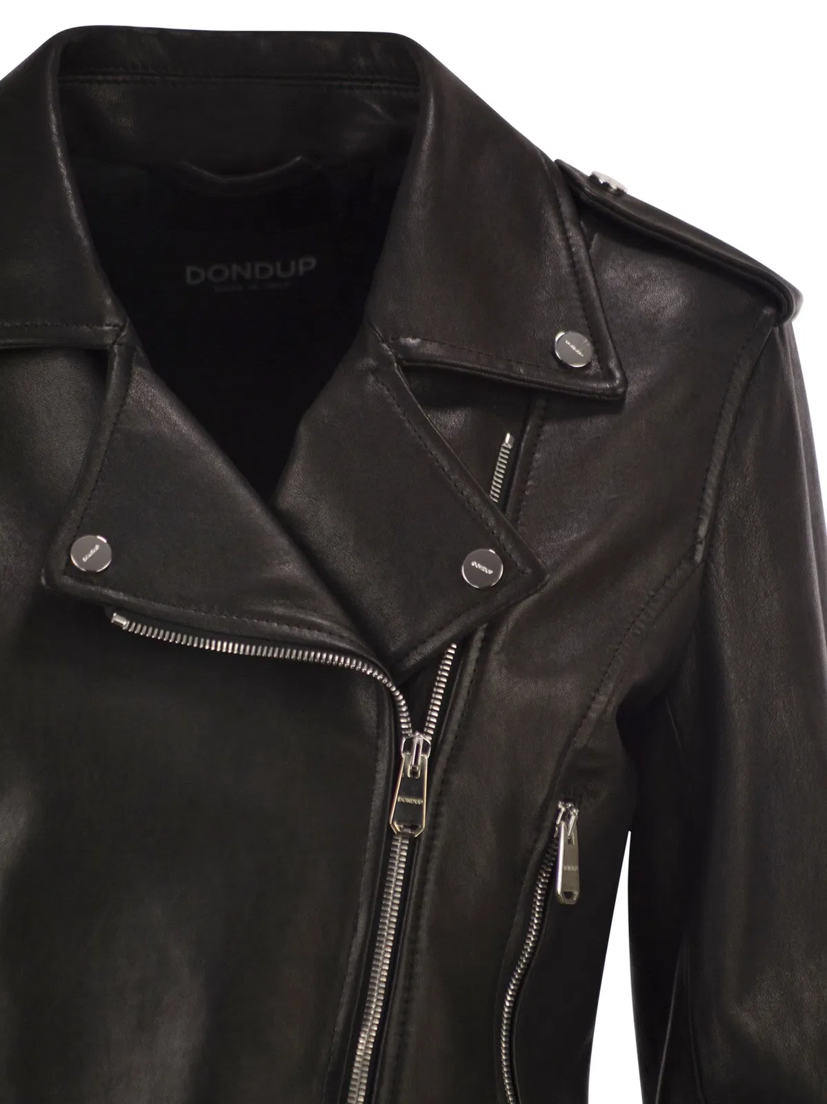 Dondup Lamb Leather Biker Jacket With Asymmetri