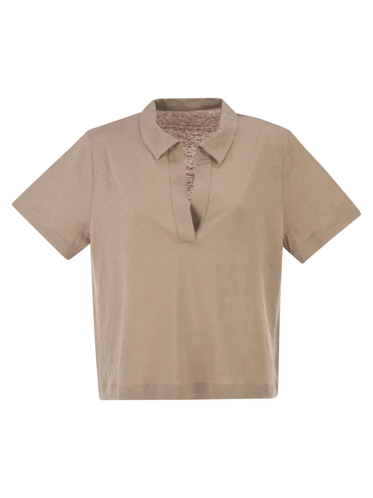 Majestic Cropped Linen Stretch Polo With V-Neck