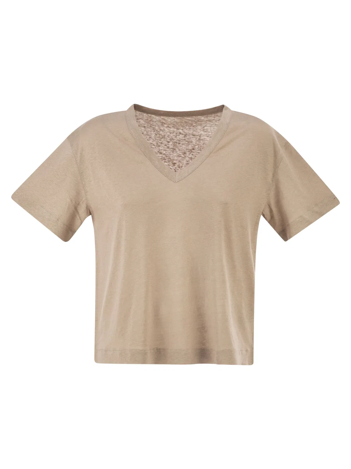 Majestic Stretch Linen T-Shirt With V-Neck