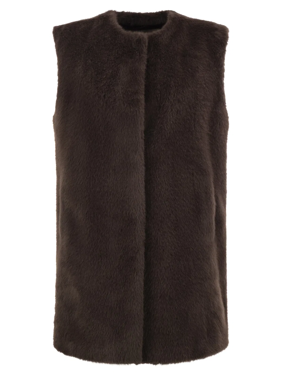 Herno Long Faux Fur-Effect Gilet With Round Ne