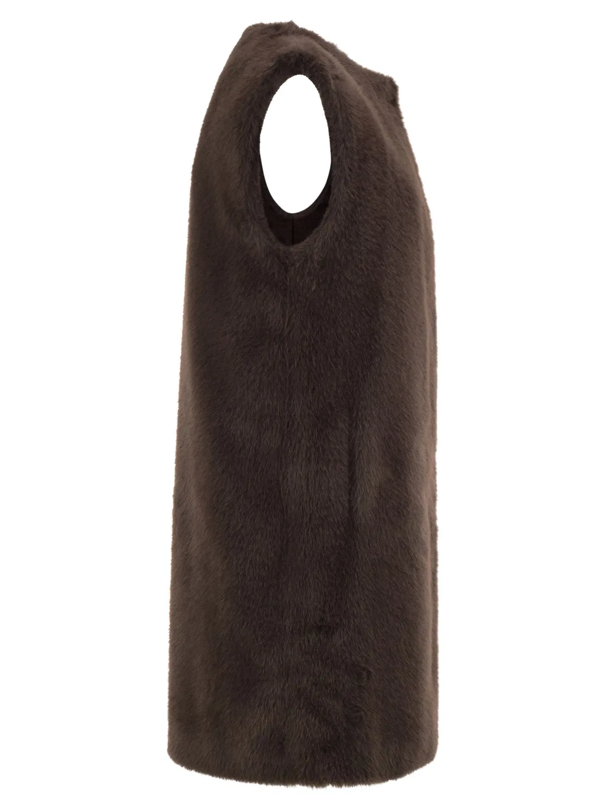 Herno Long Faux Fur-Effect Gilet With Round Ne