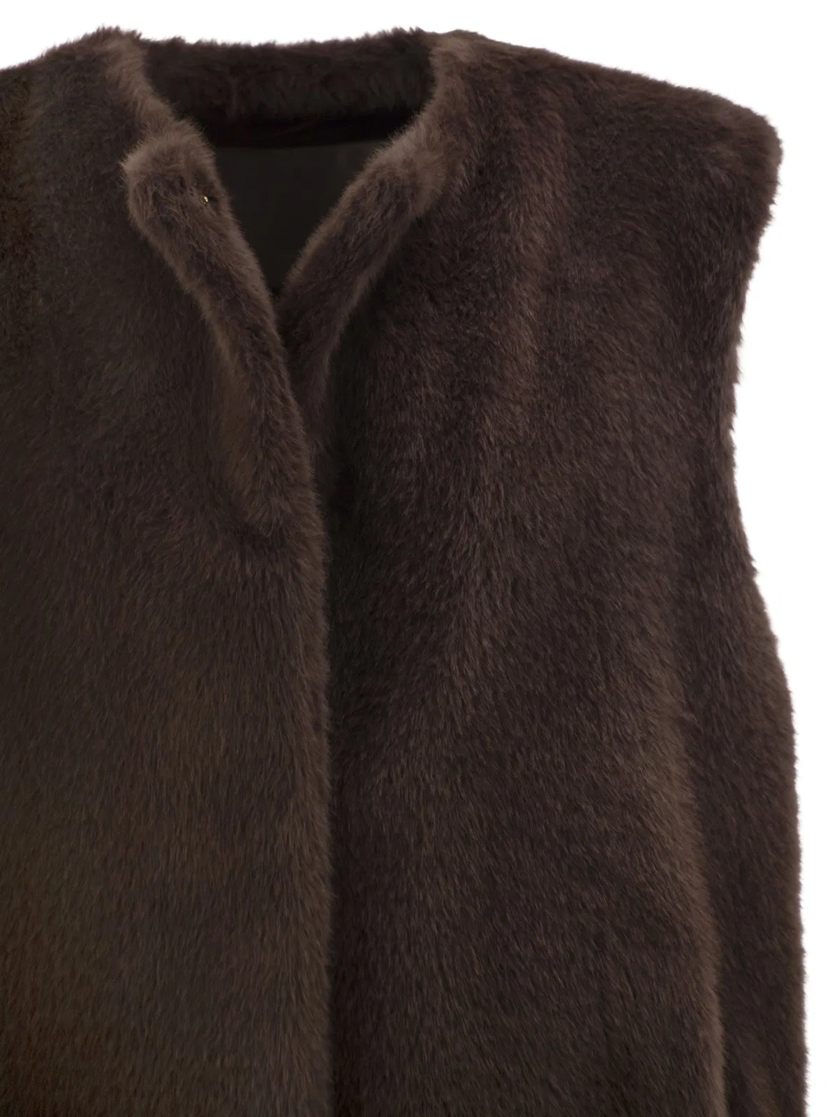 Herno Long Faux Fur-Effect Gilet With Round Ne