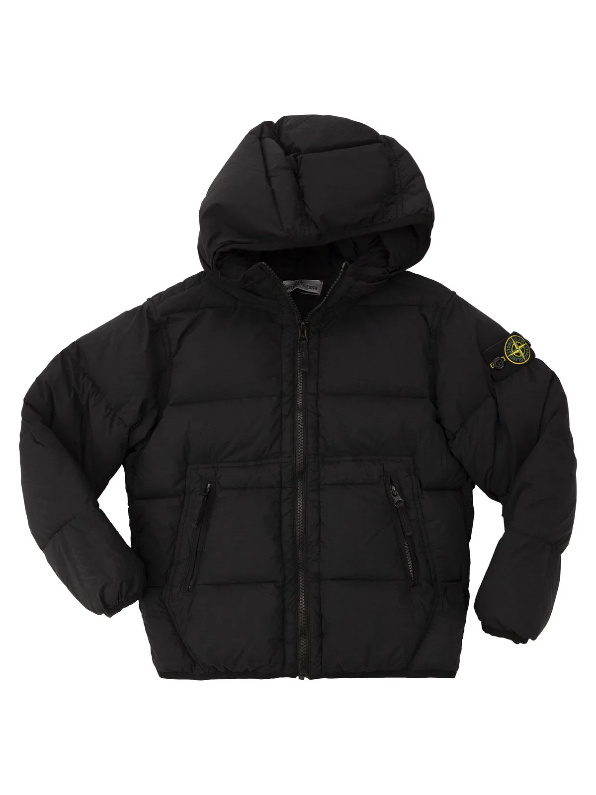 Stone Island Stretch Nylon Hooded Down Jacket With Co