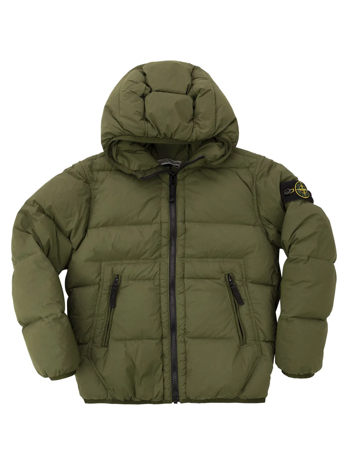 Stone Island Stretch Nylon Hooded Down Jacket With Co