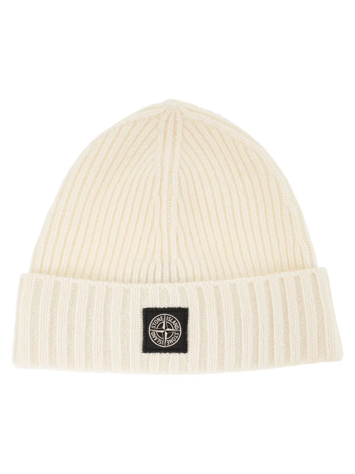 Stone Island Rib-Knit Wool Blend Beanie With Compass 