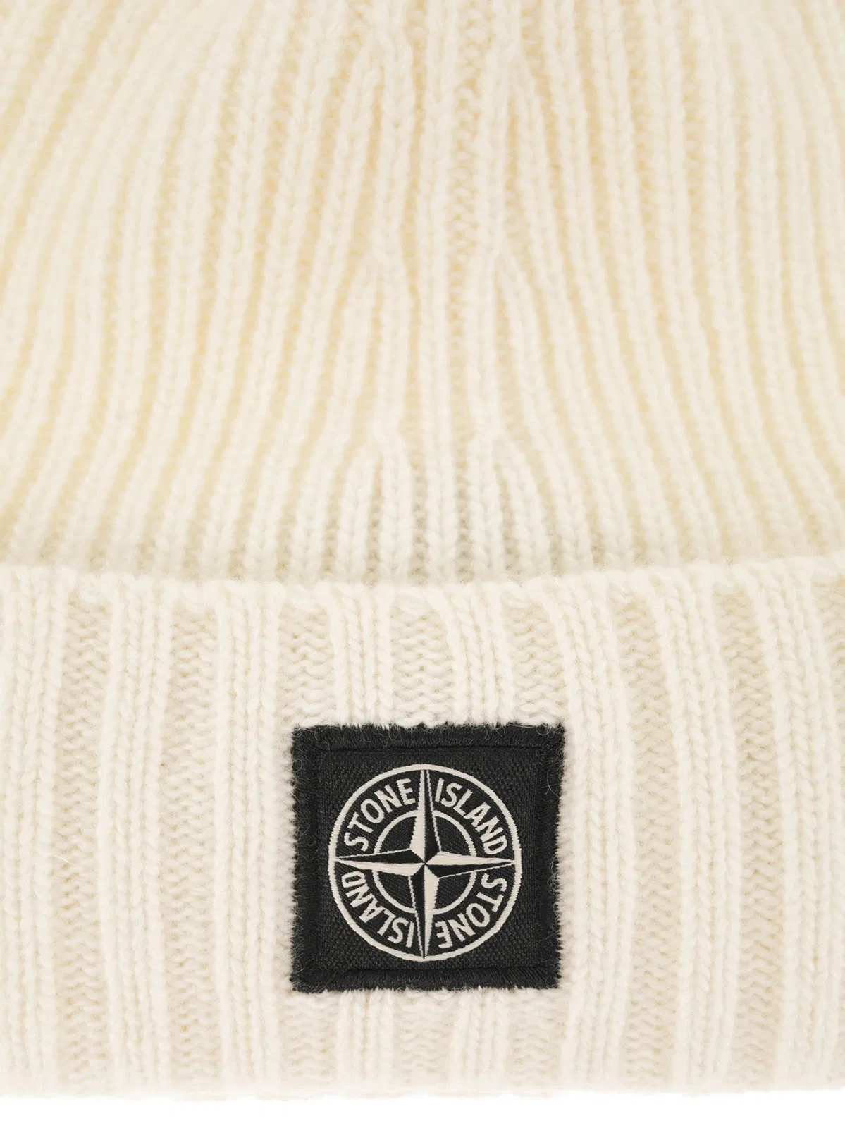 Stone Island Rib-Knit Wool Blend Beanie With Compass 