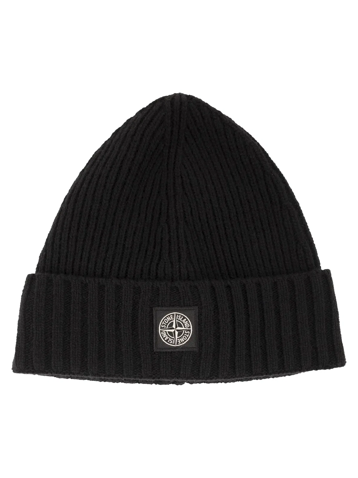 Stone Island Rib-Knit Wool Blend Beanie With Compass 